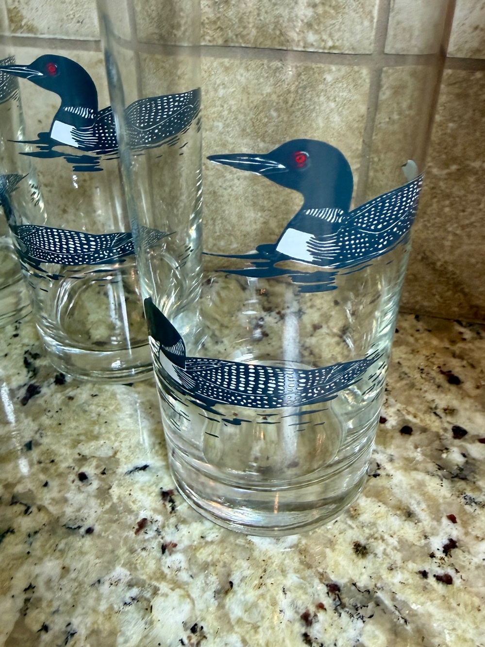 VTG Barware Loon Glasses Drink Set Of 5 Metal Carrier Lake Cabin Dock Summer MN